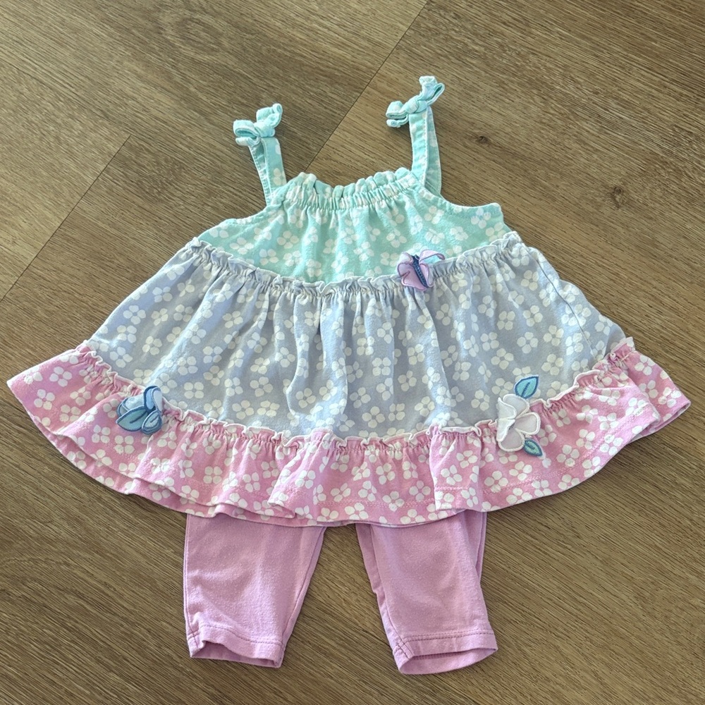 Kids Headquarters Mint Floral Dress & Leggings, size 12m